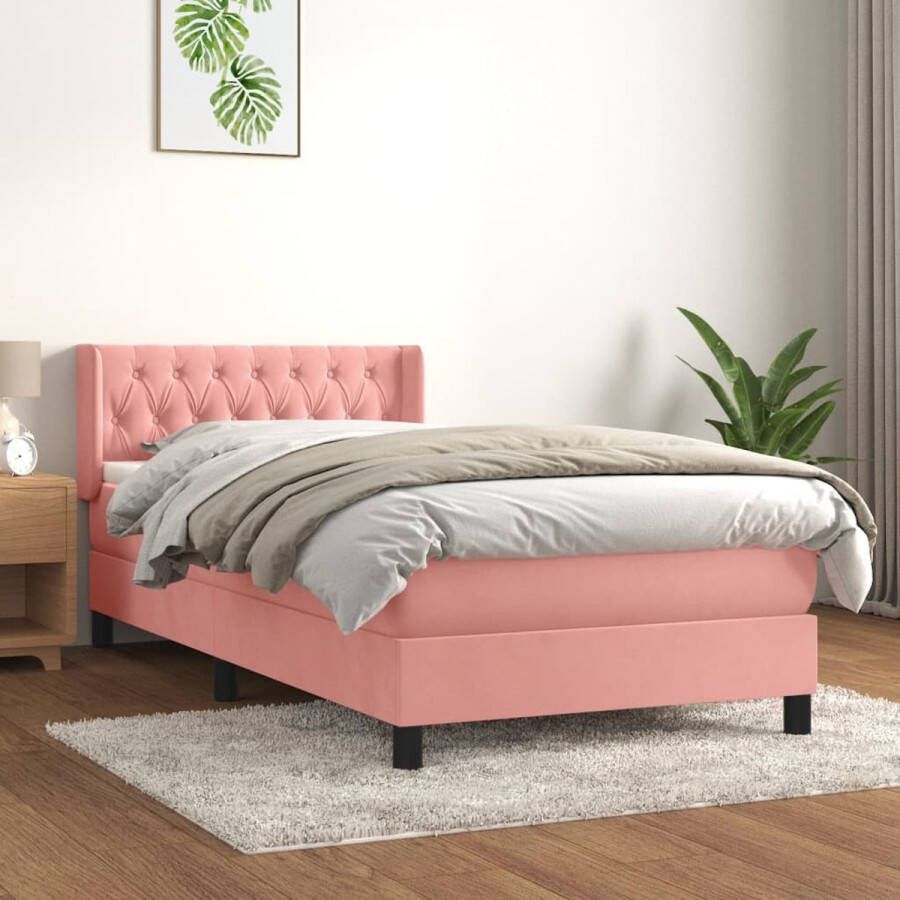 VidaXL -Boxspring-met-matras-fluweel-roze-90x200-cm