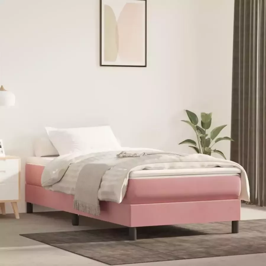 VidaXL -Boxspring-met-matras-fluweel-roze-90x200-cm