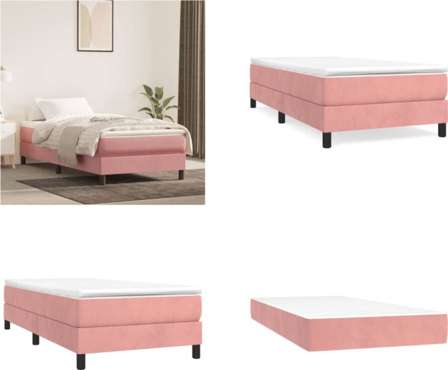 vidaXL Boxspring met matras fluweel roze 90x200 cm Boxspring Boxsprings Bed Slaapmeubel