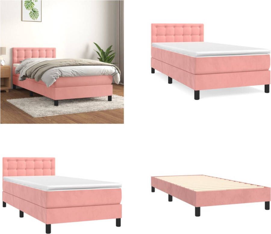 VidaXL Boxspring met matras fluweel roze 90x200 cm Boxspring Boxsprings Bed Slaapmeubel