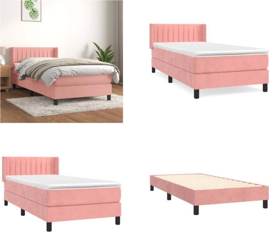 VidaXL Boxspring met matras fluweel roze 90x200 cm Boxspring Boxsprings Bed Slaapmeubel