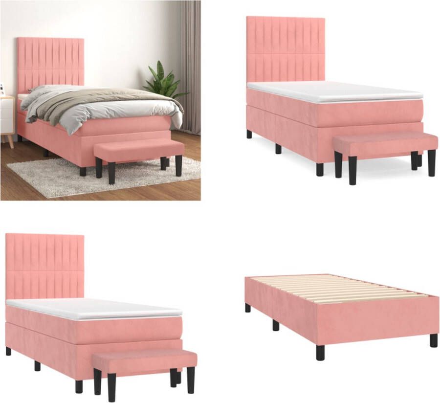 VidaXL Boxspring met matras fluweel roze 90x200 cm Boxspring Boxsprings Pocketveringbed Bed - Foto 1