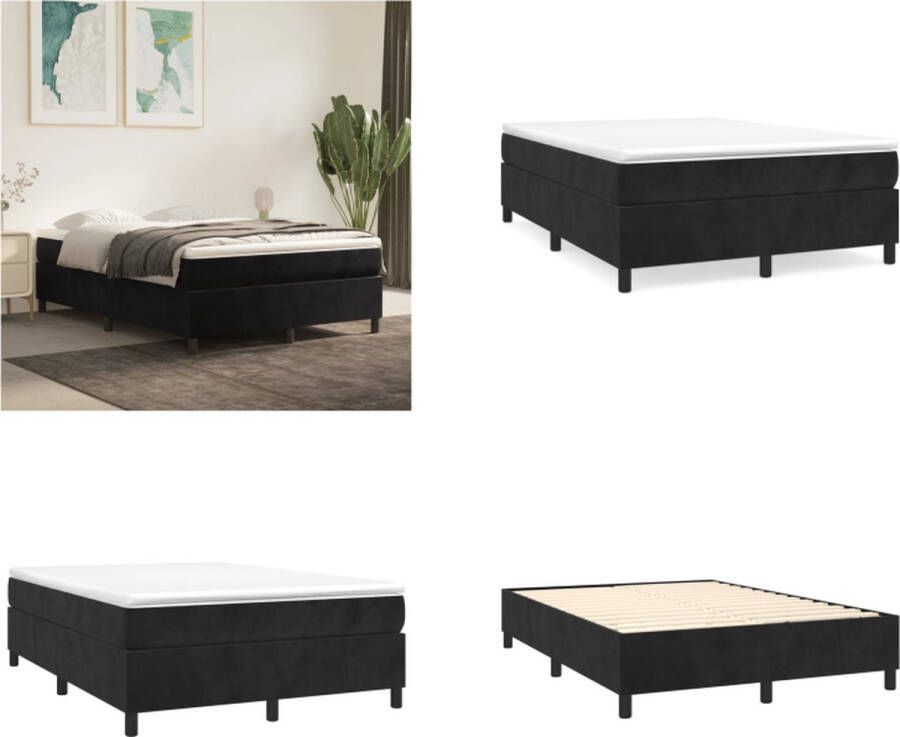 VidaXL Boxspring met matras fluweel zwart 140x200 cm Boxspring Boxsprings Bed Slaapmeubel