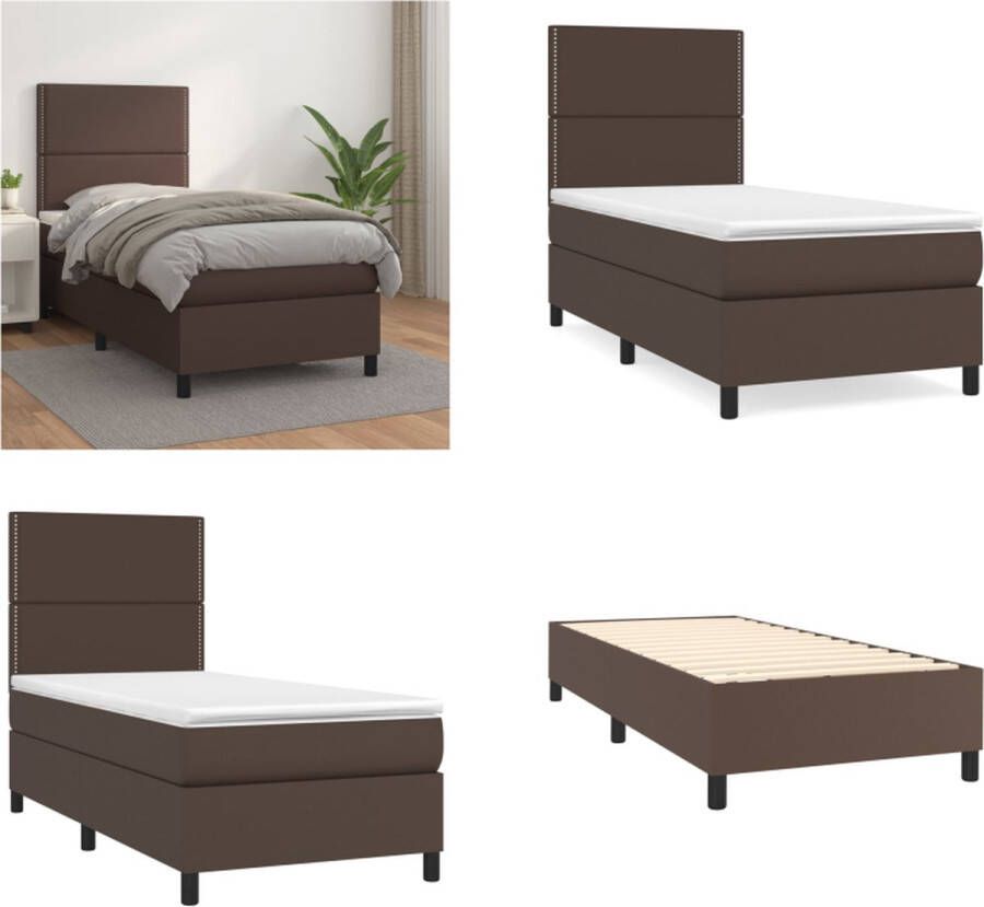 VidaXL Boxspring met matras kunstleer bruin 90x200 cm Boxspring Boxsprings Bed Slaapmeubel - Foto 2
