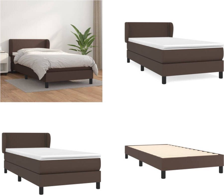 VidaXL Boxspring met matras kunstleer bruin 90x200 cm Boxspring Boxsprings Bed Slaapmeubel