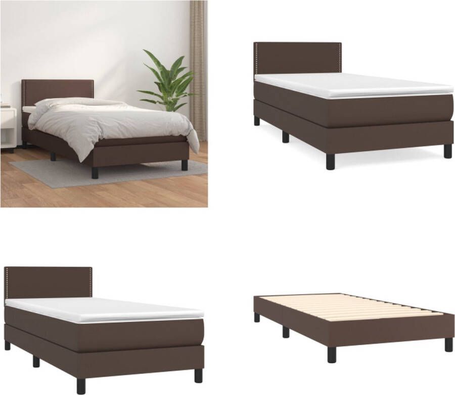 VidaXL Boxspring met matras kunstleer bruin 90x200 cm Boxspring Boxsprings Bed Slaapmeubel