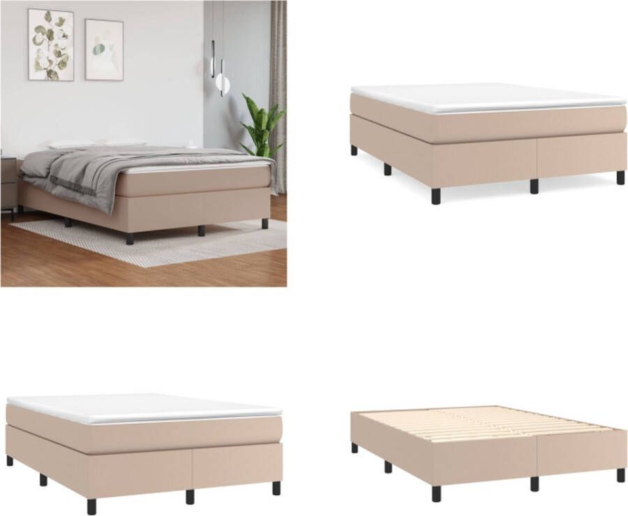 VidaXL Boxspring met matras kunstleer cappuccinokleurig 140x200 cm Boxspring Boxsprings Bed Slaapmeubel