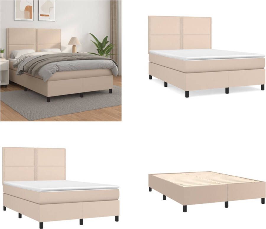 VidaXL Boxspring met matras kunstleer cappuccinokleurig 140x200 cm Boxspring Boxsprings Bed Slaapmeubel - Foto 2