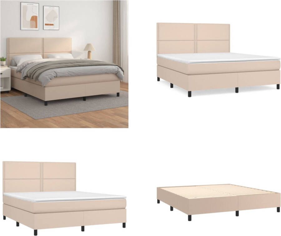 VidaXL Boxspring met matras kunstleer cappuccinokleurig 160x200 cm Boxspring Boxsprings Bed Slaapmeubel