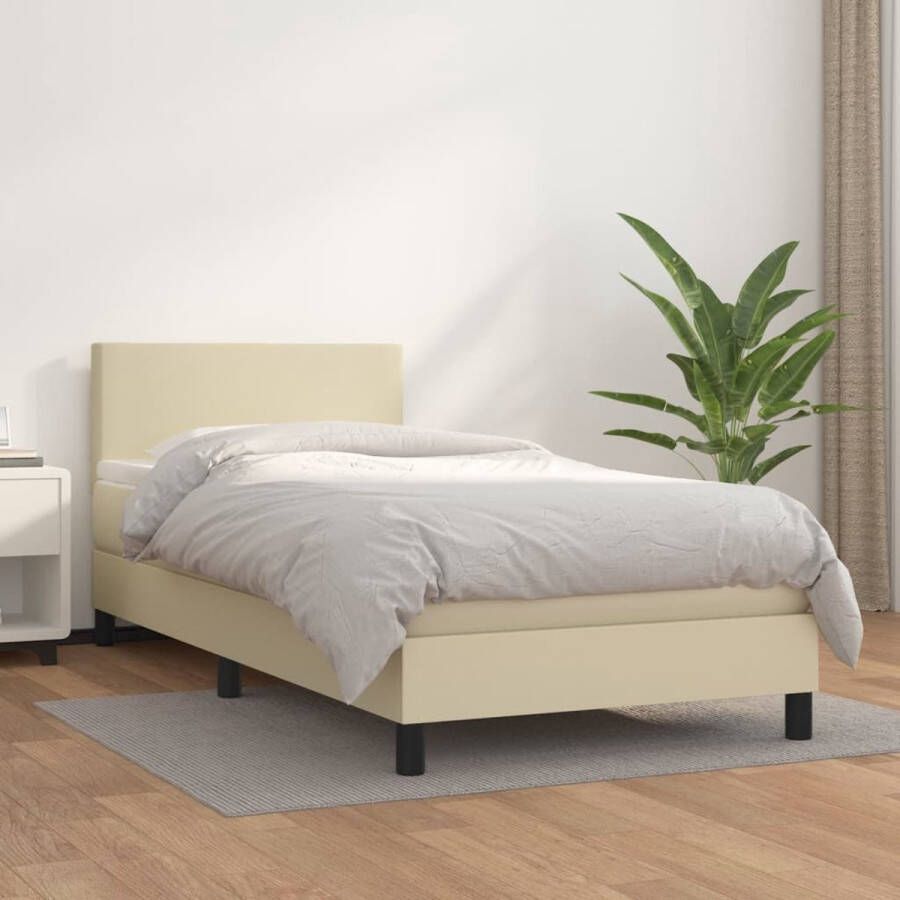 VidaXL -Boxspring-met-matras-kunstleer-crèmekleurig-100x200-cm - Foto 2