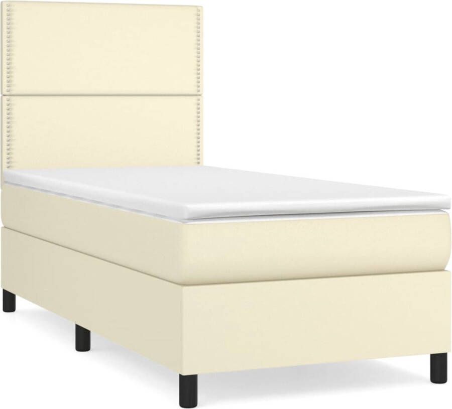 VidaXL -Boxspring-met-matras-kunstleer-crèmekleurig-100x200-cm - Foto 2