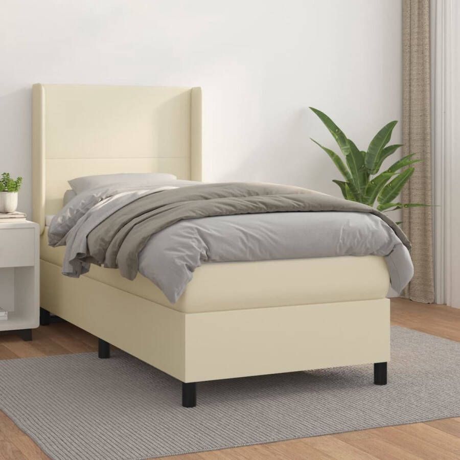 VidaXL -Boxspring-met-matras-kunstleer-crèmekleurig-100x200-cm - Foto 6