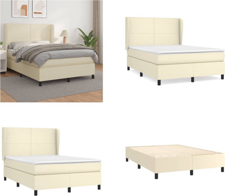 VidaXL Boxspring met matras kunstleer crèmekleurig 140x190 cm Boxspring Boxsprings Bed Slaapmeubel