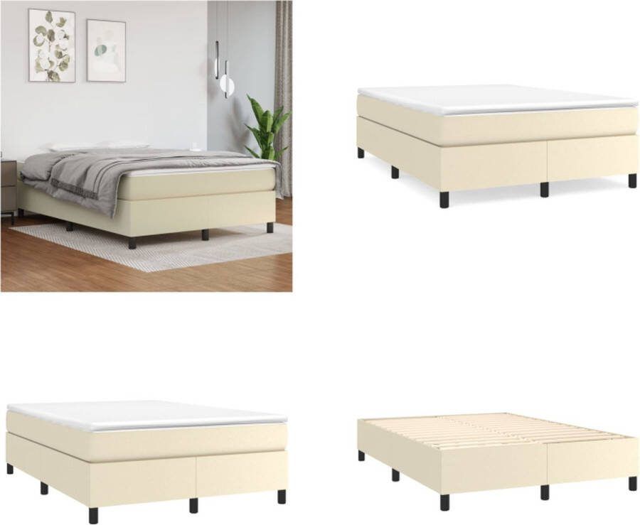 VidaXL Boxspring met matras kunstleer crèmekleurig 140x190 cm Boxspring Boxsprings Bed Slaapmeubel