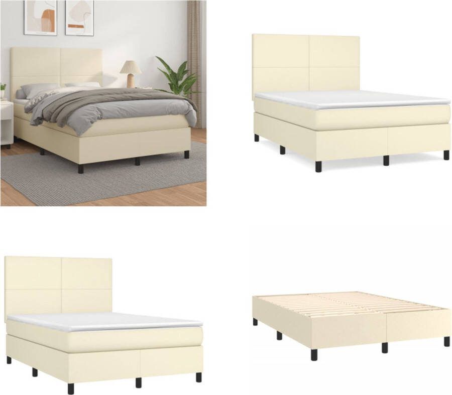 VidaXL Boxspring met matras kunstleer crèmekleurig 140x190 cm Boxspring Boxsprings Bed Slaapmeubel
