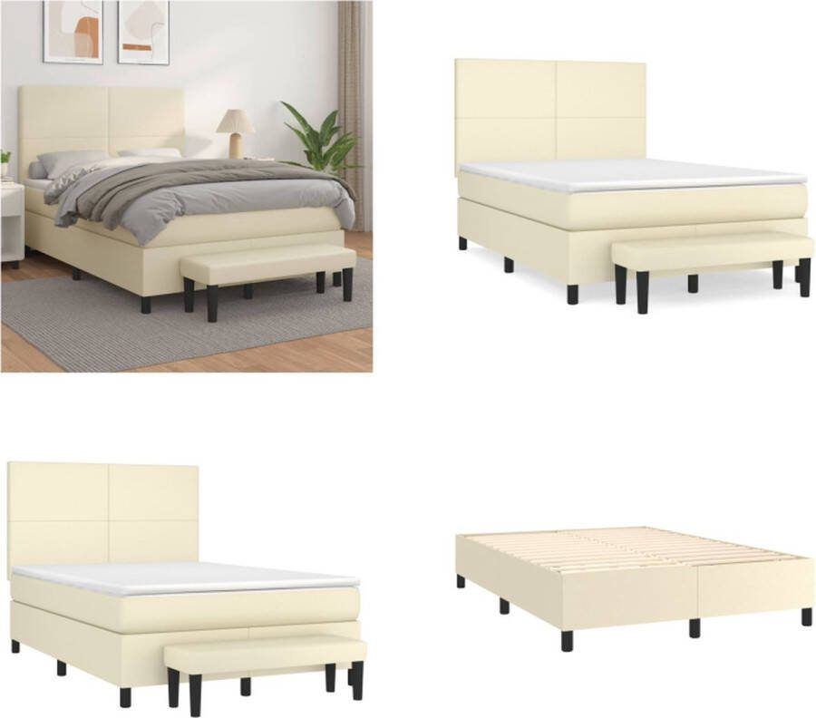 VidaXL Boxspring met matras kunstleer crèmekleurig 140x190 cm Boxspring Boxsprings Pocketveringbed Bed