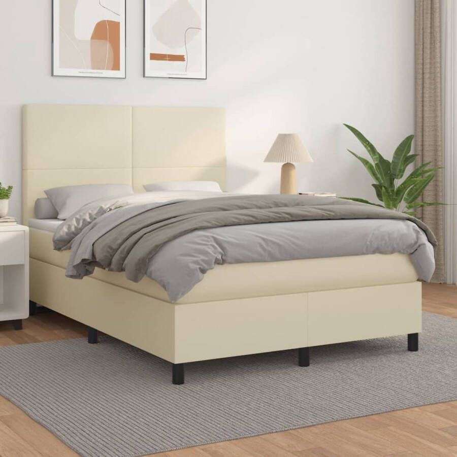 VidaXL -Boxspring-met-matras-kunstleer-crèmekleurig-140x200-cm