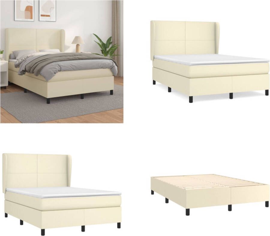 VidaXL Boxspring met matras kunstleer crèmekleurig 140x200 cm Boxspring Boxsprings Bed Slaapmeubel