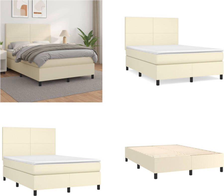VidaXL Boxspring met matras kunstleer crèmekleurig 140x200 cm Boxspring Boxsprings Bed Slaapmeubel