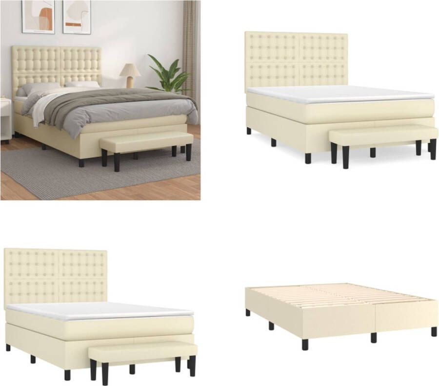 VidaXL Boxspring met matras kunstleer crèmekleurig 140x200 cm Boxspring Boxsprings Pocketveringbed Bed