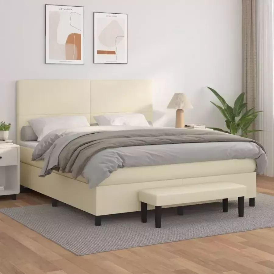 VidaXL -Boxspring-met-matras-kunstleer-crèmekleurig-180x200-cm - Foto 3