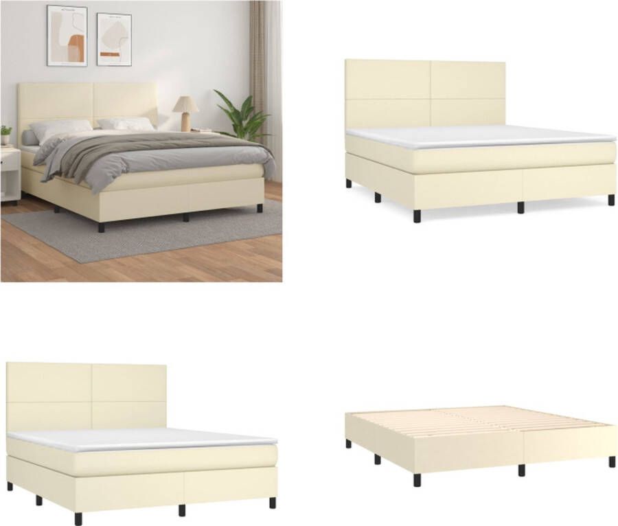 VidaXL Boxspring met matras kunstleer crèmekleurig 180x200 cm Boxspring Boxsprings Bed Slaapmeubel