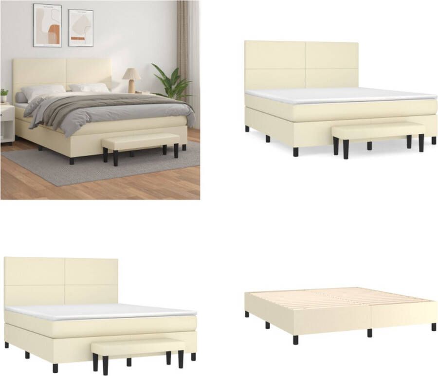 VidaXL Boxspring met matras kunstleer crèmekleurig 180x200 cm Boxspring Boxsprings Pocketveringbed Bed