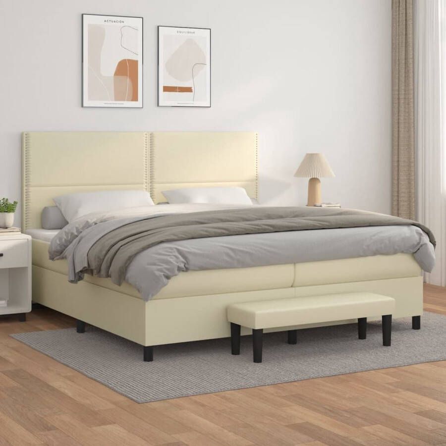 VidaXL -Boxspring-met-matras-kunstleer-crèmekleurig-200x200-cm