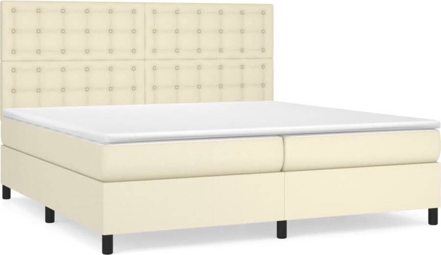 VidaXL -Boxspring-met-matras-kunstleer-crèmekleurig-200x200-cm