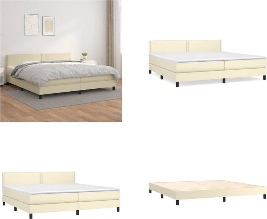 VidaXL Boxspring met matras kunstleer crèmekleurig 200x200 cm Boxspring Boxsprings Bed Slaapmeubel