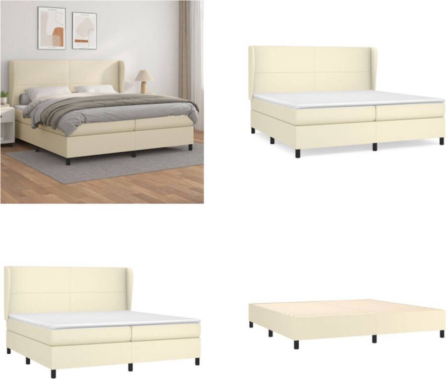 VidaXL Boxspring met matras kunstleer crèmekleurig 200x200 cm Boxspring Boxsprings Bed Slaapmeubel