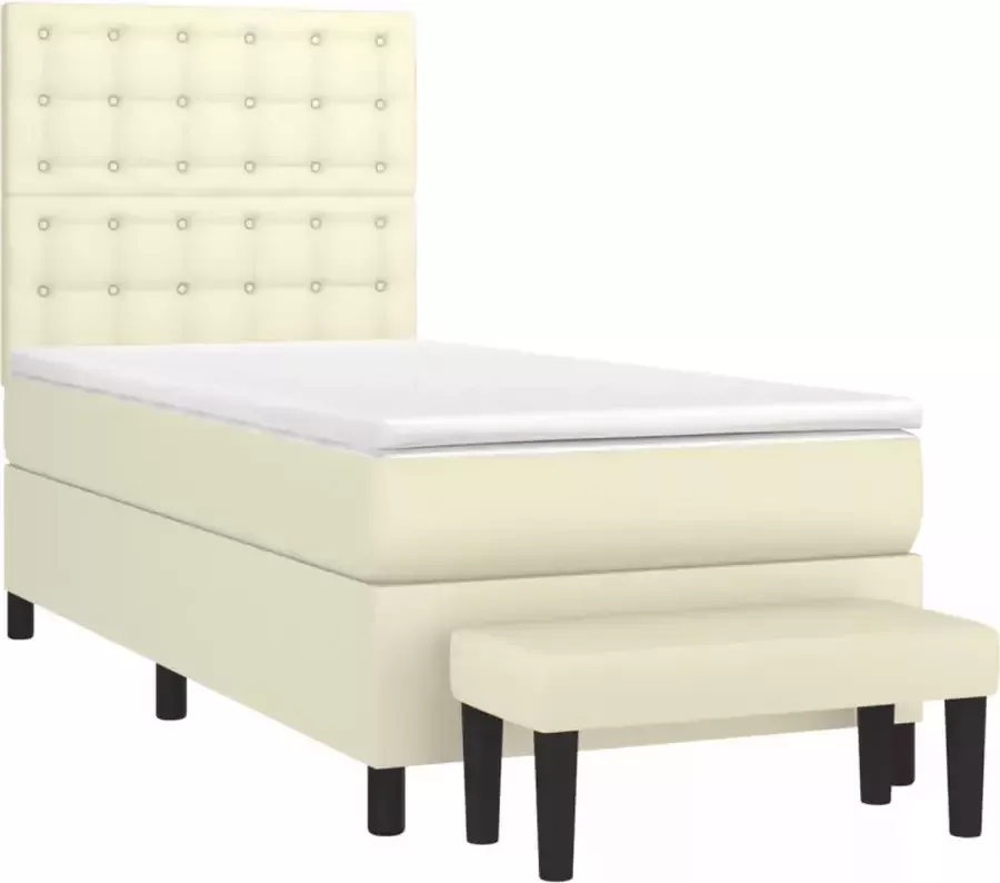 VidaXL Boxspring met matras kunstleer crèmekleurig 90x190 cm - Foto 1