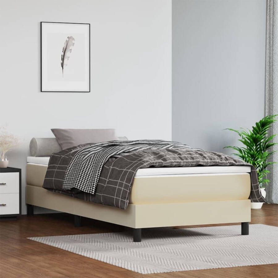 VidaXL -Boxspring-met-matras-kunstleer-crèmekleurig-90x200-cm
