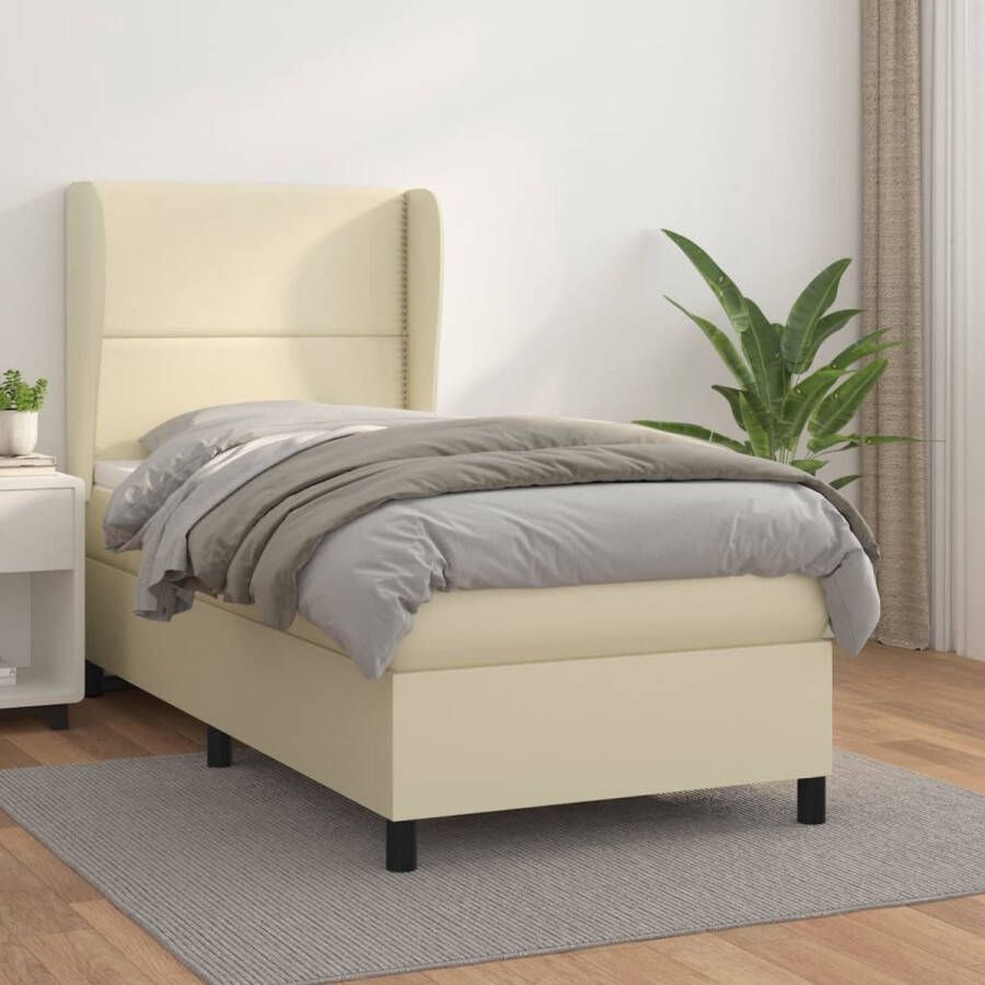 VidaXL Boxspring met matras kunstleer crèmekleurig 90x200 cm