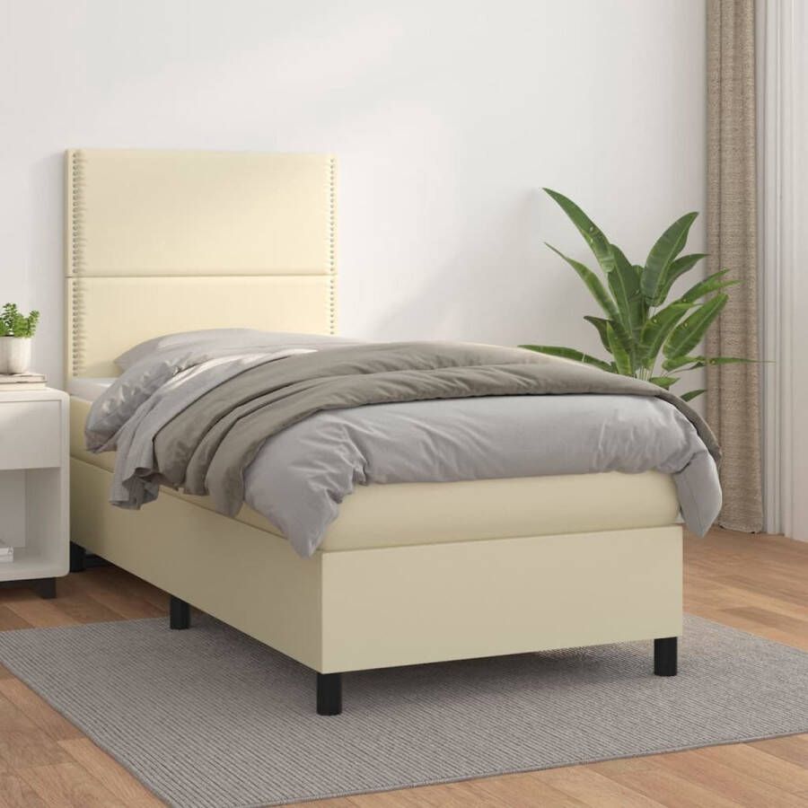 VidaXL Boxspring met matras kunstleer crèmekleurig 90x200 cm