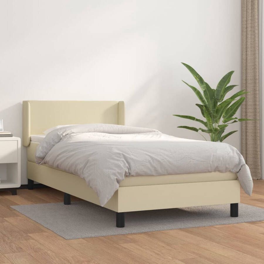 VidaXL -Boxspring-met-matras-kunstleer-crèmekleurig-90x200-cm - Foto 9