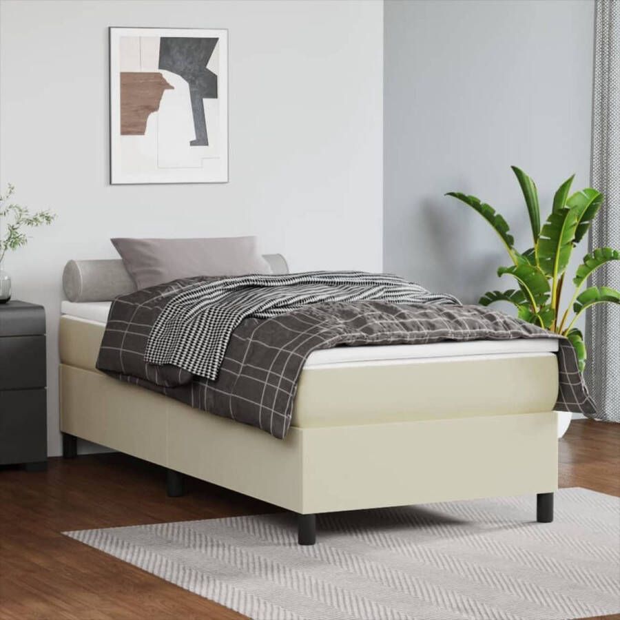 VidaXL -Boxspring-met-matras-kunstleer-crèmekleurig-90x200-cm