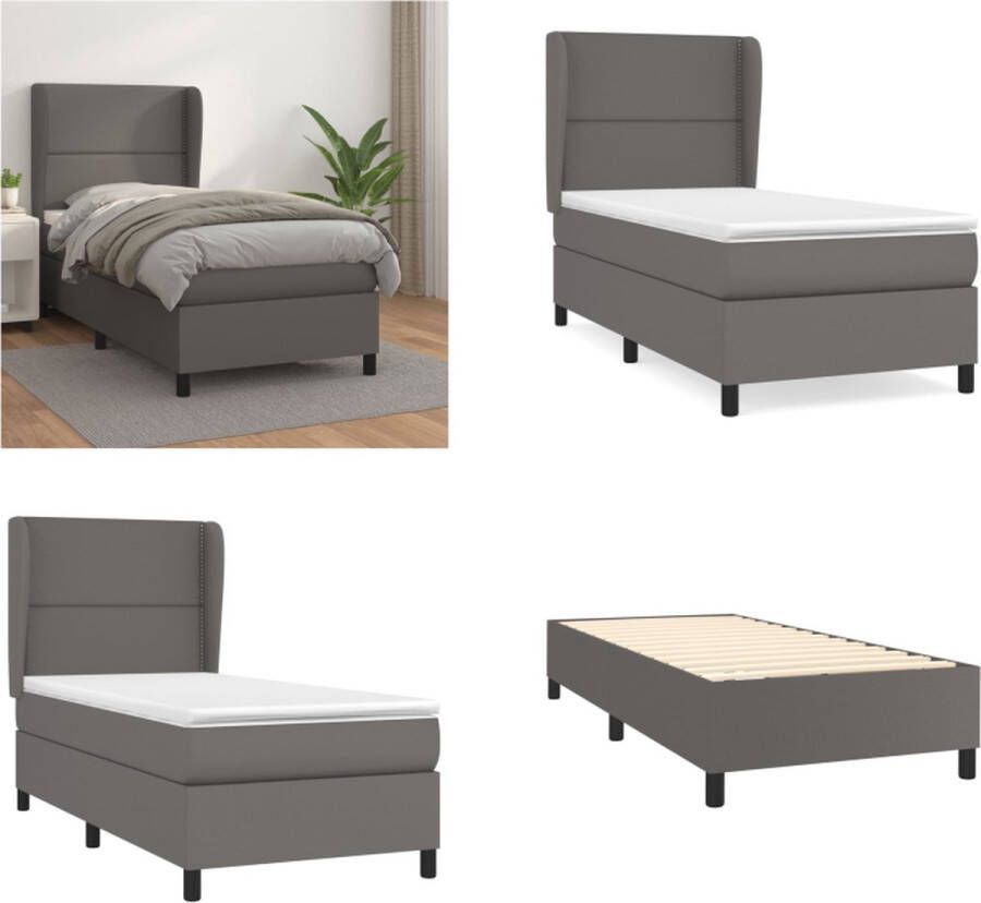 VidaXL Boxspring met matras kunstleer grijs 100x200 cm Boxspring Boxsprings Bed Slaapmeubel - Foto 2