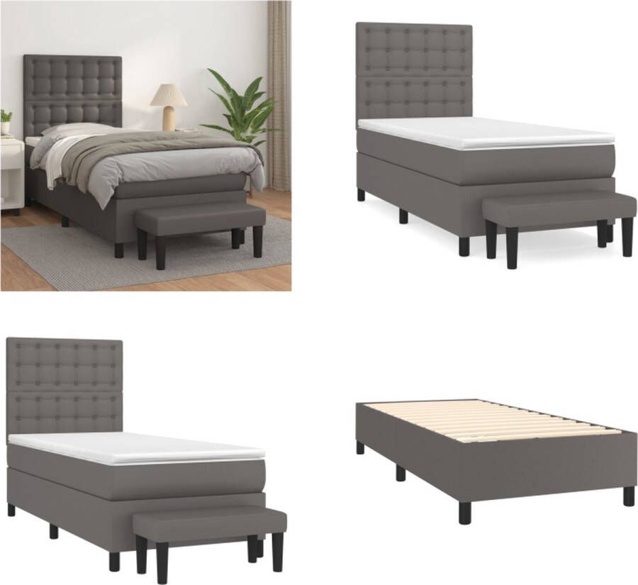 VidaXL Boxspring met matras kunstleer grijs 100x200 cm Boxspring Boxsprings Pocketveringbed Bed