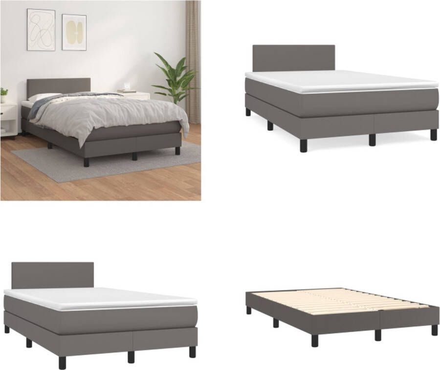 VidaXL Boxspring met matras kunstleer grijs 120x200 cm Boxspring Boxsprings Bed Slaapmeubel