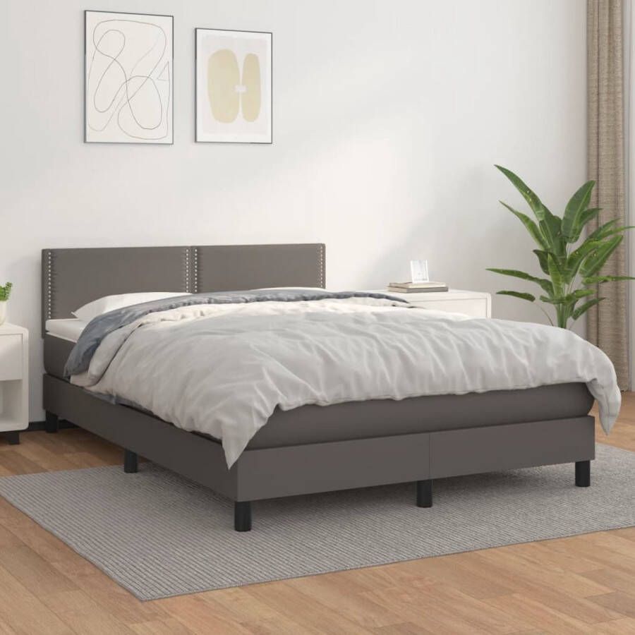 VidaXL -Boxspring-met-matras-kunstleer-grijs-140x190-cm - Foto 3