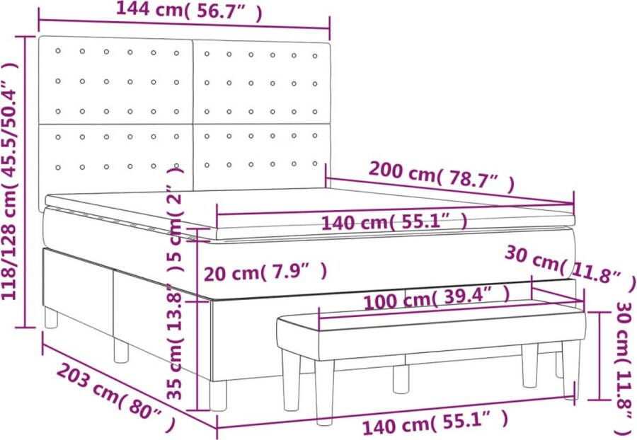 VidaXL -Boxspring-met-matras-kunstleer-grijs-140x200-cm - Foto 2