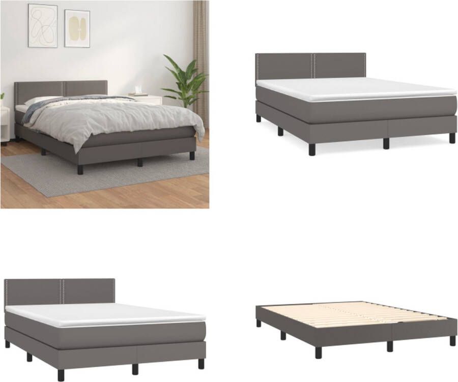 VidaXL Boxspring met matras kunstleer grijs 140x200 cm Boxspring Boxsprings Bed Slaapmeubel