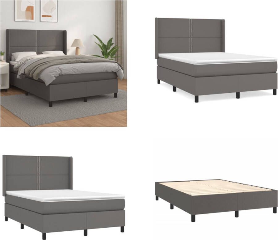 VidaXL Boxspring met matras kunstleer grijs 140x200 cm Boxspring Boxsprings Bed Slaapmeubel - Foto 2