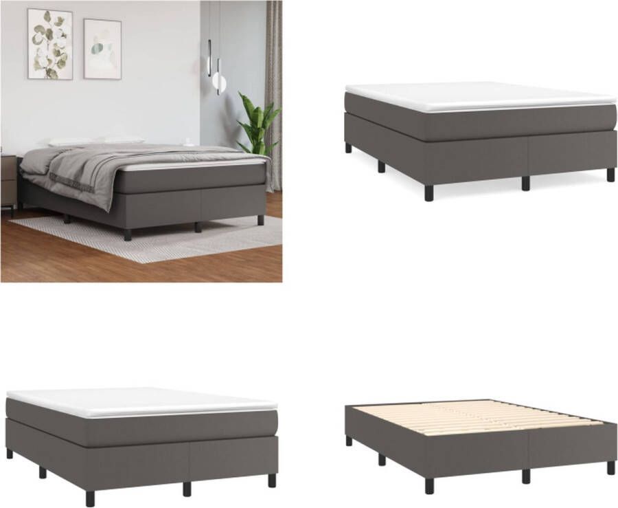 VidaXL Boxspring met matras kunstleer grijs 140x200 cm Boxspring Boxsprings Bed Slaapmeubel - Foto 2