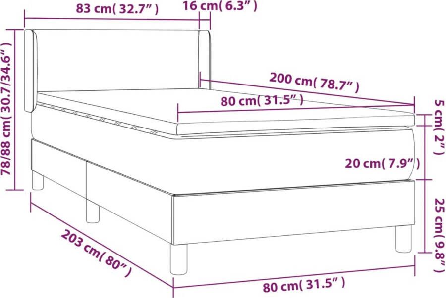 VidaXL -Boxspring-met-matras-kunstleer-grijs-80x200-cm