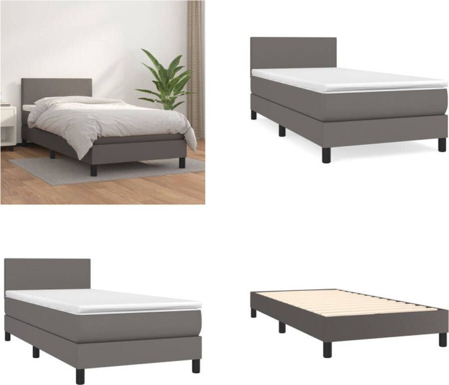 VidaXL Boxspring met matras kunstleer grijs 90x190 cm Boxspring Boxsprings Bed Slaapmeubel - Foto 3