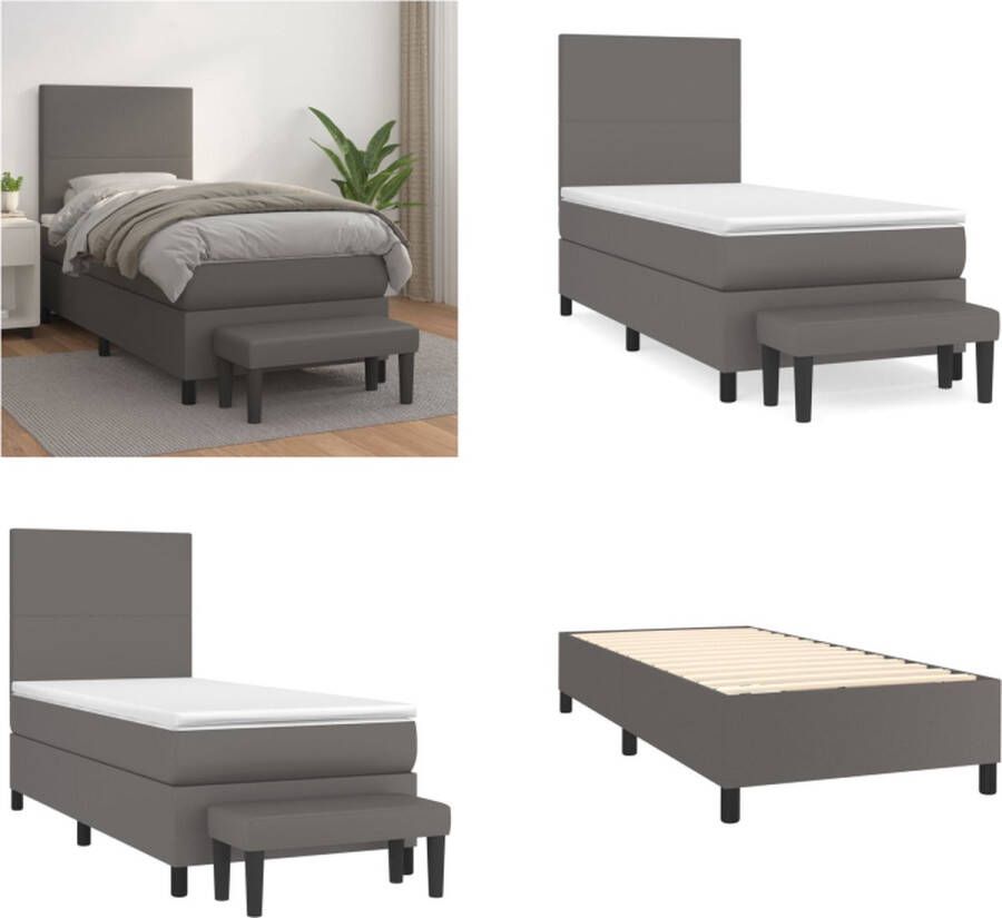 VidaXL Boxspring met matras kunstleer grijs 90x190 cm Boxspring Boxsprings Pocketveringbed Bed - Foto 2