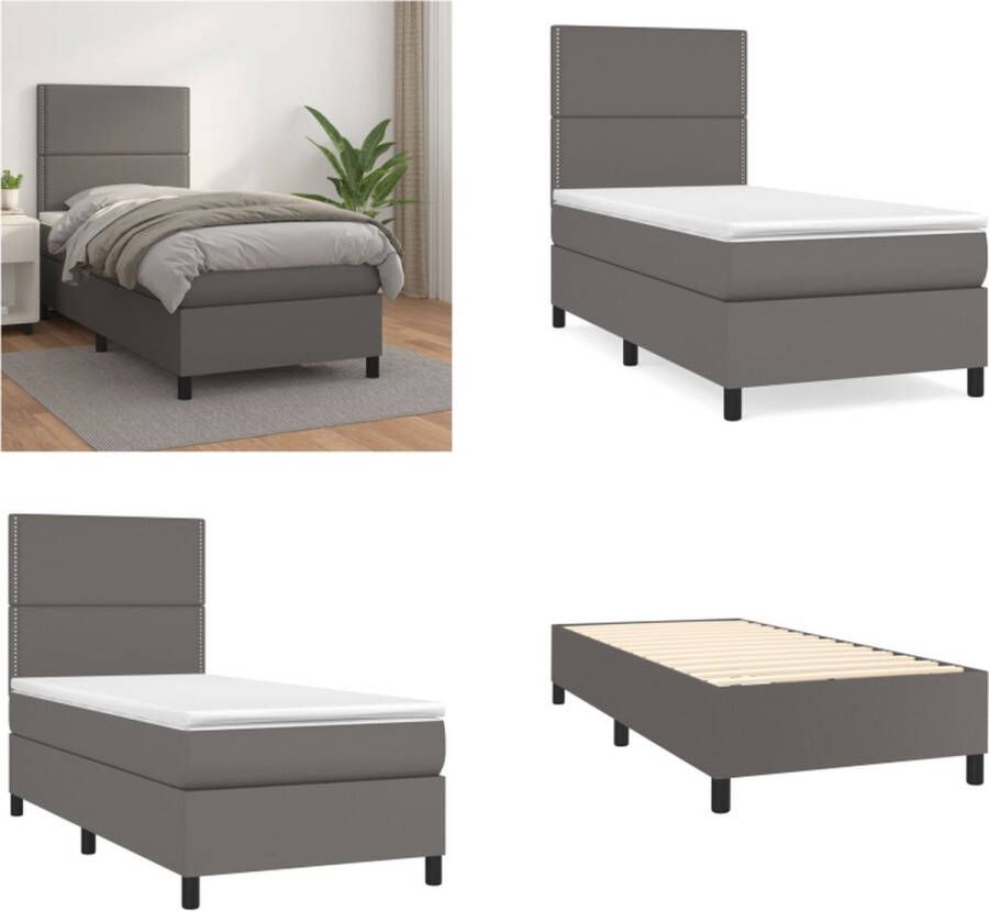 VidaXL Boxspring met matras kunstleer grijs 90x200 cm Boxspring Boxsprings Bed Slaapmeubel - Foto 2