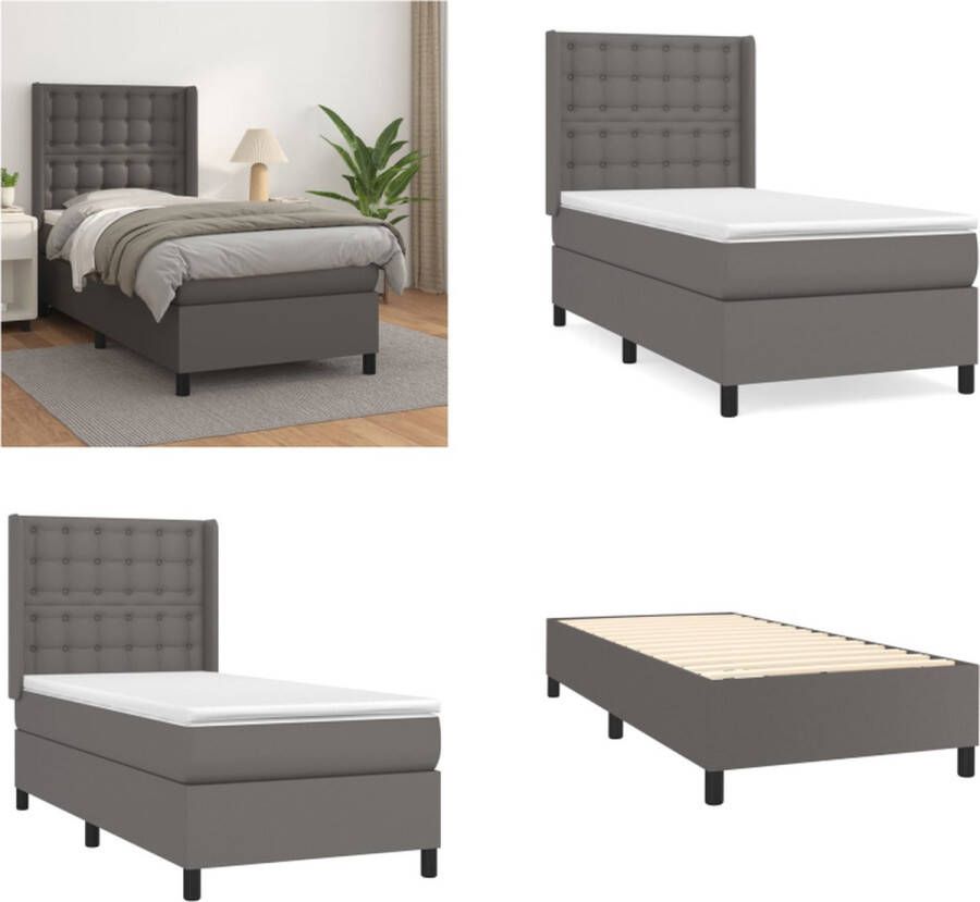 VidaXL Boxspring met matras kunstleer grijs 90x200 cm Boxspring Boxsprings Bed Slaapmeubel - Foto 2